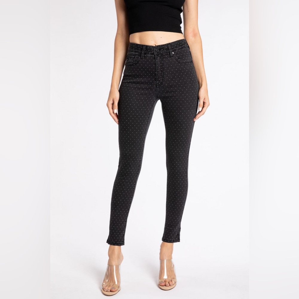 KANCAN BLACK HIGHRISE SKINNIES WITH WHITE DOTS SIZE 5/26 NEW!!